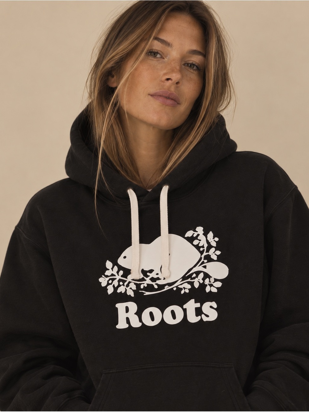 Roots Black Kanga Hoodie with White Beaver Logo